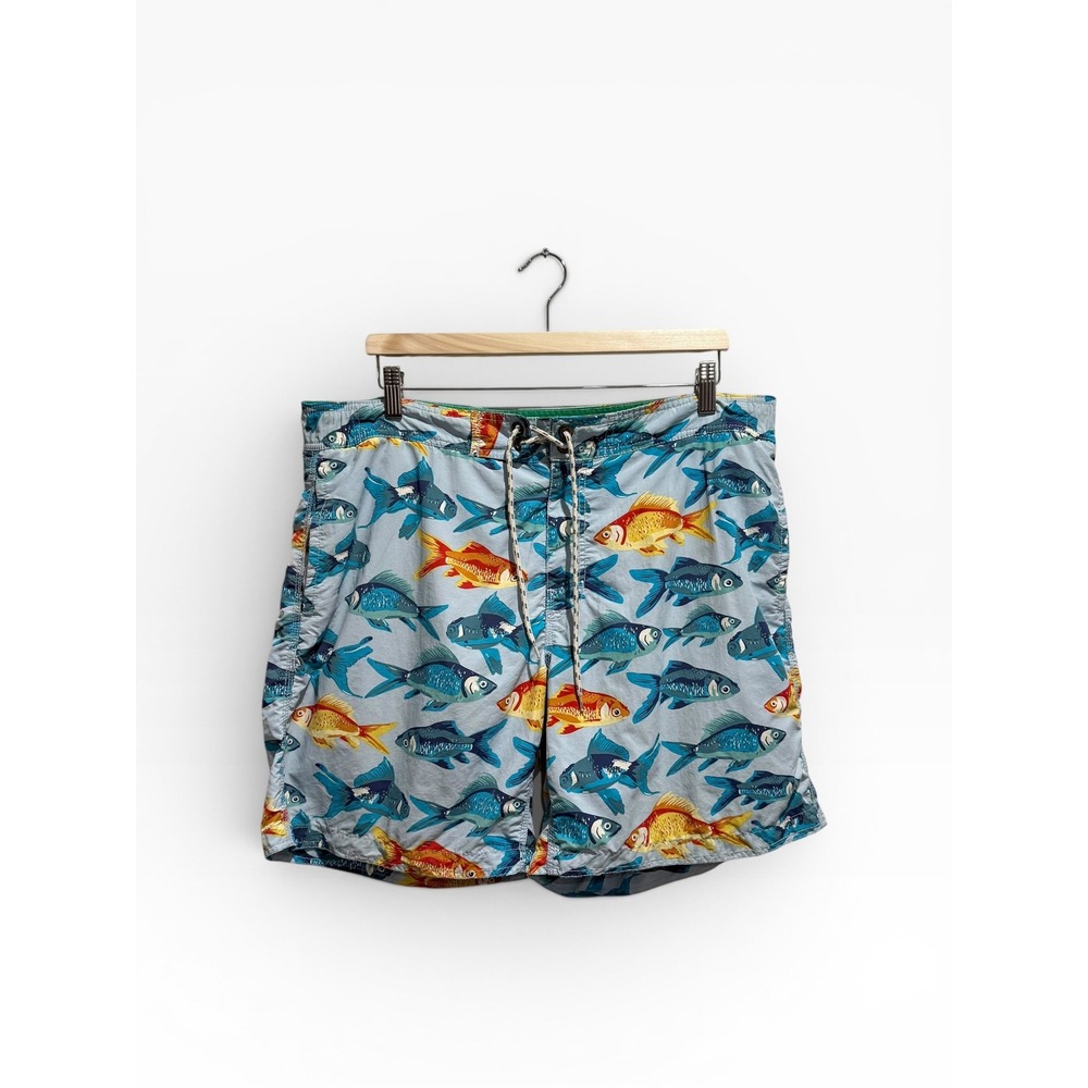 Boden Mens Swim Trunks Size 38 Blue Goldfish Print